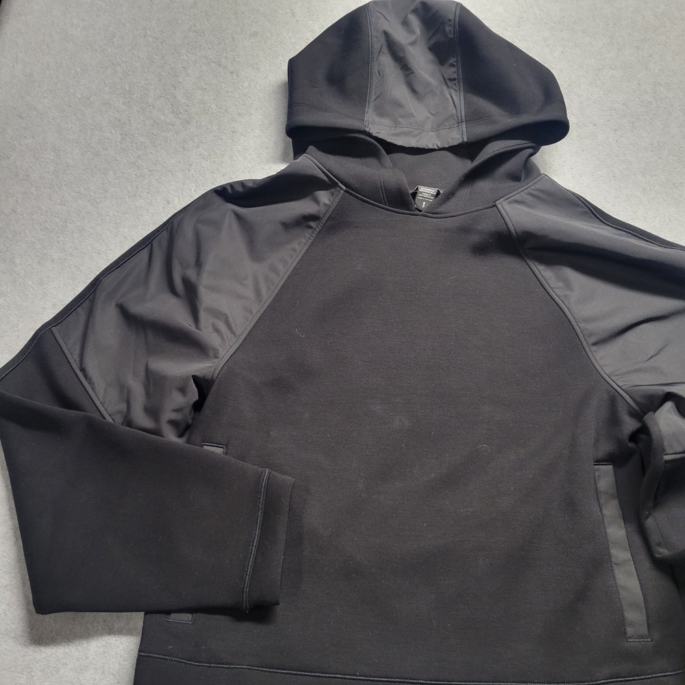Athleta Mixed Media Hybrid Hoodie Black Raglan Pullover Womens Small Gym